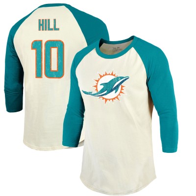 Футболка с рукавом 3/4 Tyreek Hill Miami Dolphins Majestic Threads Vintage Player Name & Number Raglan - Cream/Aqua