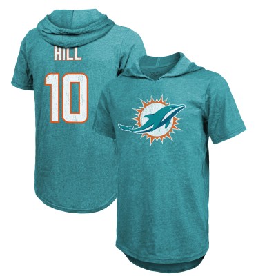 Футболка с капюшоном Tyreek Hill Miami Dolphins Majestic Threads Player Name & Number Short Sleeve - Aqua