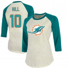 Футболка с рукавом 3/4 Tyreek Hill Miami Dolphins Majestic Threads Vintage Player Name & Number Raglan - Cream/Aqua