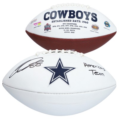 Autographed Dallas Cowboys CeeDee Lamb Fanatics Authentic White Panel Football with Americas Team Inscription