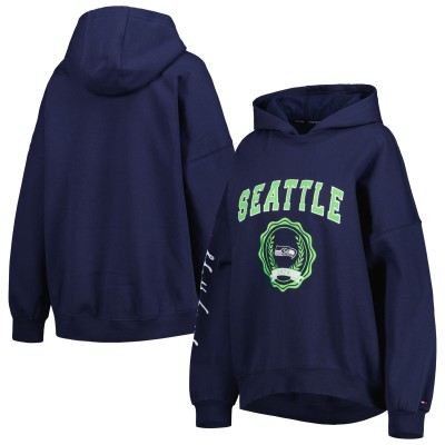 Женская Seattle Seahawks Tommy Hilfiger College Navy Becca Drop Shoulder Pullover Hoodie