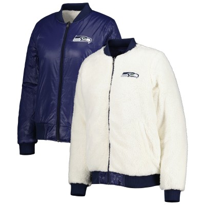Женская Seattle Seahawks G-III 4Her by Carl Banks Oatmeal/College Navy Switchback Reversible Full-Zip Jacket