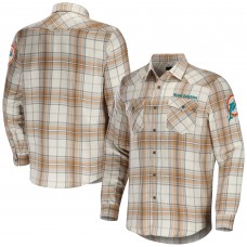 Miami Dolphins NFL x Darius Rucker Collection by Fanatics Flannel Long Sleeve Button-Up Shirt - Tan