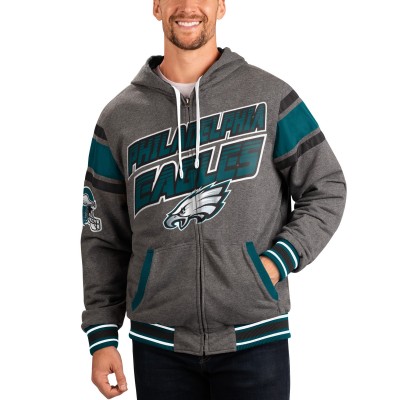 Толстовка на молнии Philadelphia Eagles G-III Sports by Carl Banks Extreme Full Back Reversible - Gray/Midnight Green