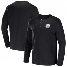 Pittsburgh Steelers NFL x Darius Rucker Collection by Fanatics Black Slub Jersey Henley Long Sleeve T-Shirt