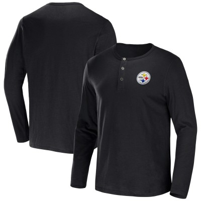 Pittsburgh Steelers NFL x Darius Rucker Collection by Fanatics Black Slub Jersey Henley Long Sleeve T-Shirt