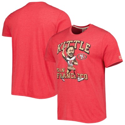 Футболка George Kittle San Francisco 49ers Homage Caricature Player Tri-Blend - Heathered Scarlet