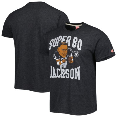 Las Vegas Raiders Bo Jackson Homage Heathered Heather Black Caricature Retired Player Tri-Blend T-Shirt
