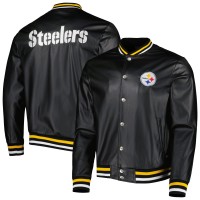 Pittsburgh Steelers The Wild Collective Black Metallic Bomber Full-Snap Jacket