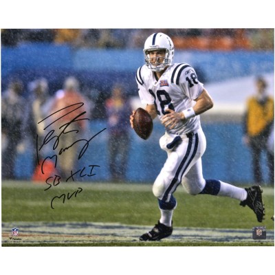 Autographed Indianapolis Colts Peyton Manning Fanatics Authentic 16 x 20 Super Bowl XLI Rain Photograph with SB XLI MVP Inscription