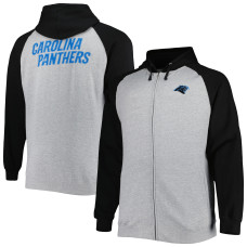 Толстовка Carolina Panthers Heather Gray Big & Tall Fleece Raglan Full-Zip Jacket