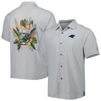 Carolina Panthers Tommy Bahama Coconut Point Frondly Fan Camp IslandZone Button-Up Shirt - Gray