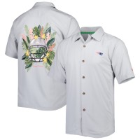 New England Patriots Tommy Bahama Gray Coconut Point Frondly Fan Camp IslandZone Button-Up Shirt