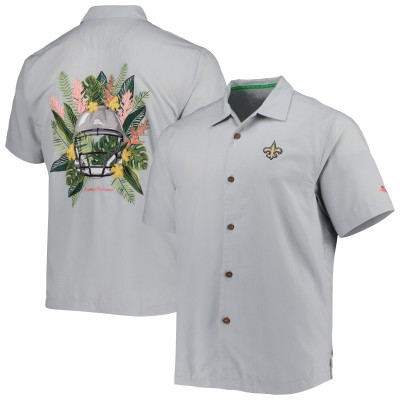 Рубашка с коротким рукавом New Orleans Saints Tommy Bahama Gray Coconut Point Frondly Fan Camp IslandZone
