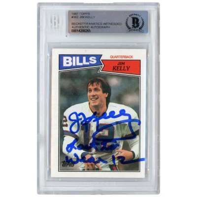 Autographed Buffalo Bills Jim Kelly 1987 Topps #362 Beckett Fanatics Witnessed Authenticated Rookie Card with LAST TO WEAR 12 Inscription