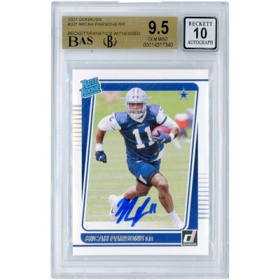 Autographed Dallas Cowboys Micah Parsons 2021 Donruss Rated Rookies #331 Beckett Fanatics Witnessed Authenticated 9.5/10 Rookie Card