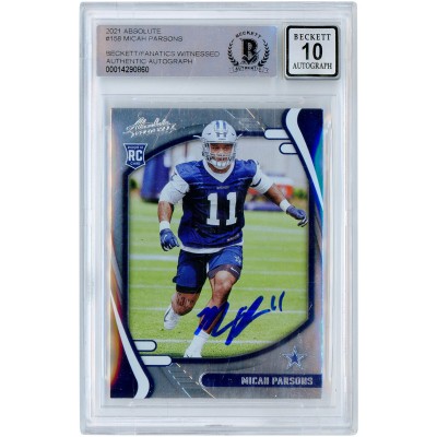 Autographed Dallas Cowboys Micah Parsons 2021 Panini Absolute #158 Beckett Fanatics Witnessed Authenticated 10 Rookie Card