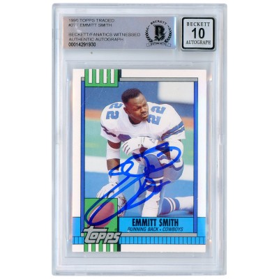 Autographed Dallas Cowboys Emmitt Smith 1990 Topps Traded #27T Beckett Fanatics Witnessed Authenticated 10 Rookie Card