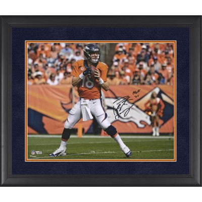 Autographed Denver Broncos Peyton Manning Fanatics Authentic Deluxe Framed 16 x 20 Action Photograph with HOF 21 Inscription