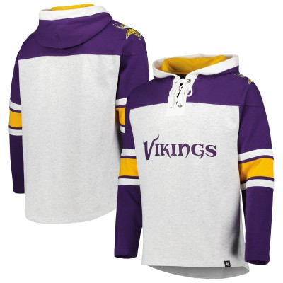 Minnesota Vikings 47 Heather Gray Gridiron Lace-Up Pullover Hoodie
