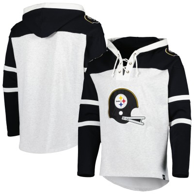 Pittsburgh Steelers 47 Heather Gray Historic Logo Gridiron Lace-Up Pullover Hoodie