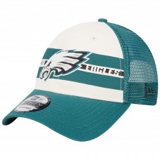 Бейсболка Philadelphia Eagles New Era Team Stripe Trucker 9FORTY - Cream/Midnight Green