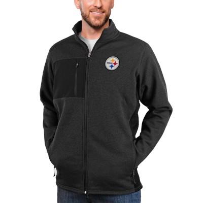 Pittsburgh Steelers Antigua Heathered Black Course Full-Zip Jacket
