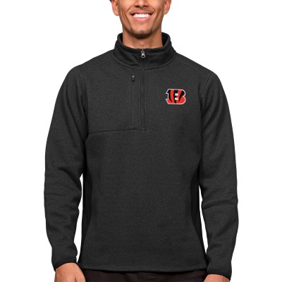 Кофта с длинным рукавом на короткой молнии Cincinnati Bengals Antigua Course- Heathered Black