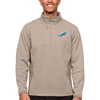 Miami Dolphins Antigua Oatmeal Course Quarter-Zip Pullover Top