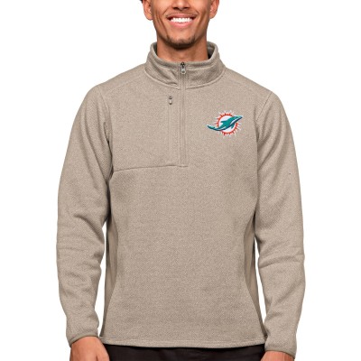 Miami Dolphins Antigua Oatmeal Course Quarter-Zip Pullover Top