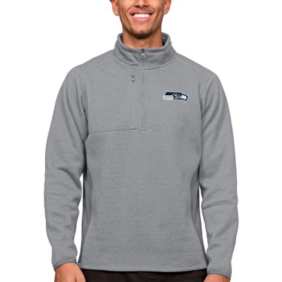 Кофта с длинным рукавом на короткой молнии Seattle Seahawks Antigua Course- Heathered Gray