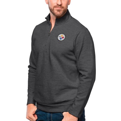 Pittsburgh Steelers Antigua Heathered Charcoal Gambit Quarter-Zip Pullover Top