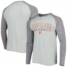 Cleveland Browns Concepts Sport Ledger Raglan Long Sleeve Henley T-Shirt - Heather Gray