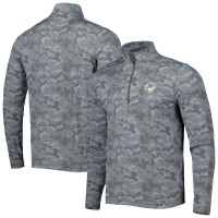 Miami Dolphins Antigua Gray Brigade Throwback Quarter-Zip Top