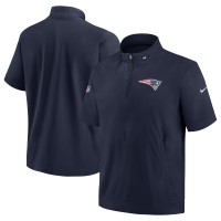 New England Patriots Nike Navy Sideline Coach Short Sleeve Hoodie Quarter-Zip Jacket