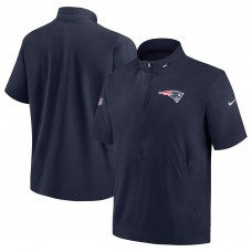 New England Patriots Nike Navy Sideline Coach Short Sleeve Hoodie Quarter-Zip Jacket