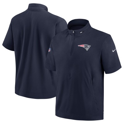 New England Patriots Nike Navy Sideline Coach Short Sleeve Hoodie Quarter-Zip Jacket
