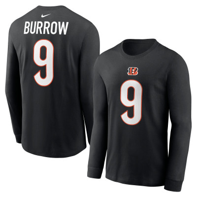 Футболка с длинным рукавом Cincinnati Bengals Joe Burrow Nike Black Name & Number