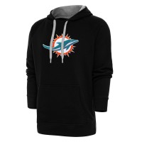 Miami Dolphins Antigua Black Victory Chenille Pullover Hoodie
