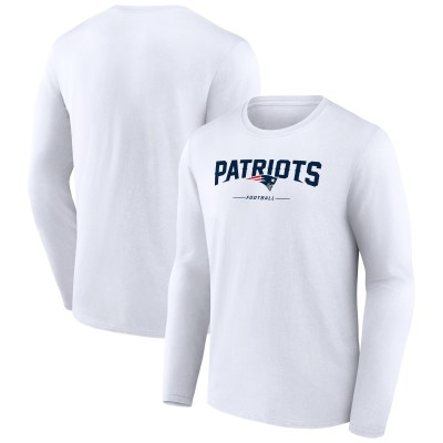 New England Patriots White Logo Team Lockup Long Sleeve T-Shirt