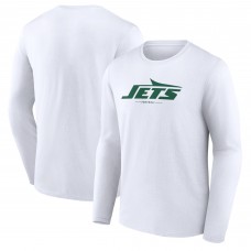 New York Jets White Logo Team Lockup Long Sleeve T-Shirt New York Jets White Logo Team Lockup Long Sleeve T-Shirt