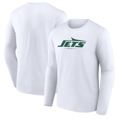New York Jets White Logo Team Lockup Long Sleeve T-Shirt