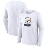 Pittsburgh Steelers White Logo Team Lockup Long Sleeve T-Shirt