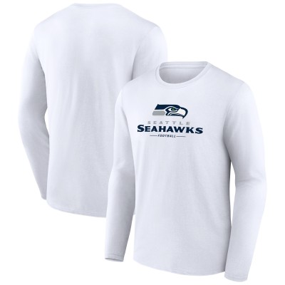 Seattle Seahawks White Logo Team Lockup Long Sleeve T-Shirt