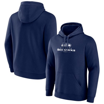 Seattle Seahawks Navy Logo Team Lockup Fitted Pullover Hoodie