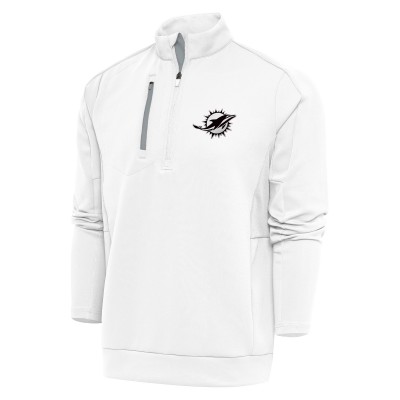 Miami Dolphins Antigua White Metallic Logo Generation Quarter-Zip Pullover Top