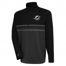 Miami Dolphins Antigua Metallic Logo Pace Quarter-Zip Pullover Top - Black