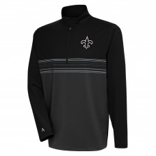 Кофта с длинным рукавом на короткой молнии New Orleans Saints Antigua Metallic Logo Pace- Black