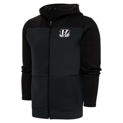 Толстовка на молнии Cincinnati Bengals Antigua Metallic Logo Protect - Charcoal/Black