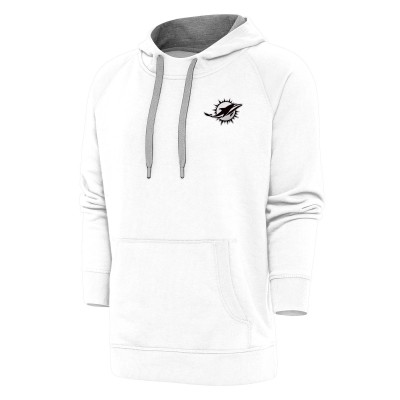 Miami Dolphins Antigua White Metallic Logo Victory Pullover Hoodie